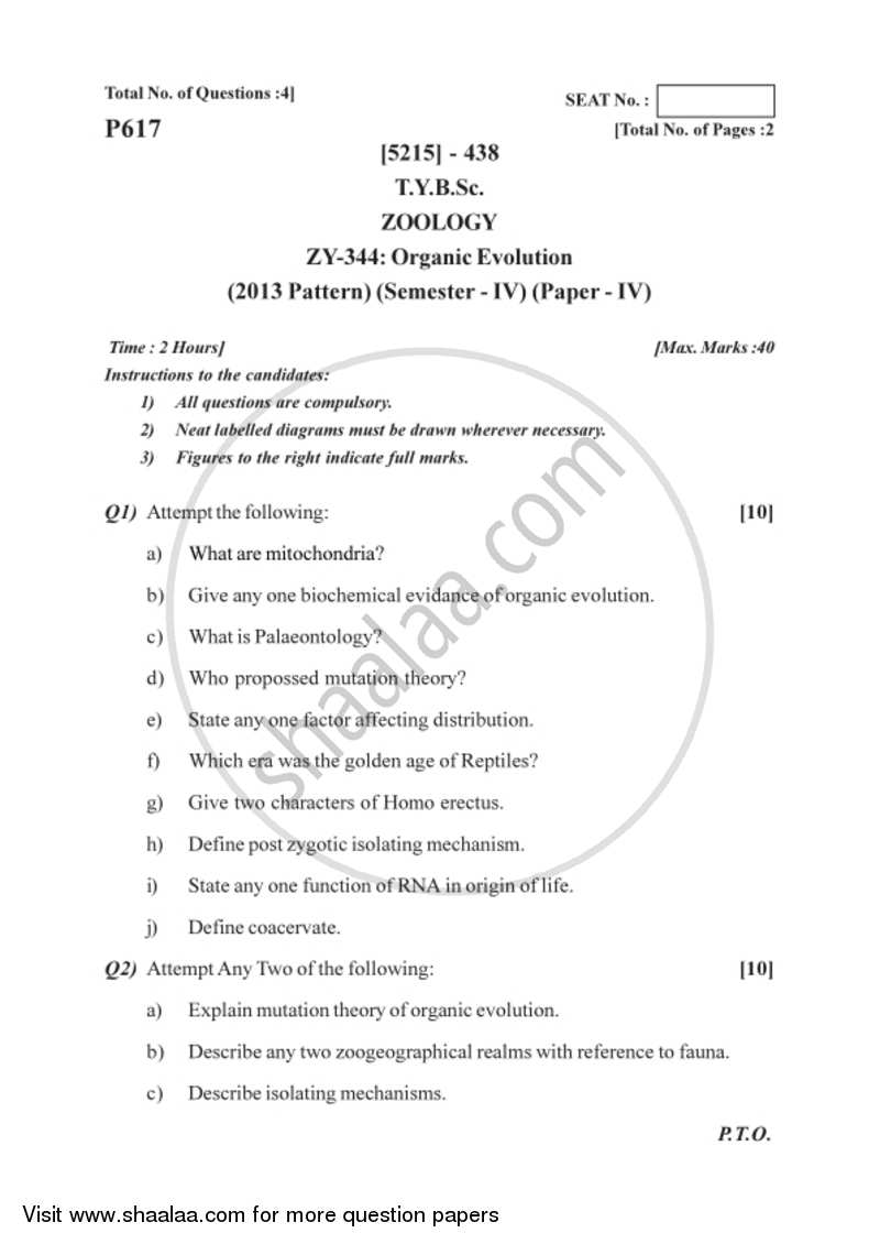 Organic Evolution 2017-2018 - B.Sc. - Semester 6 (TYBSc) - University of Pune question paper with PDF download