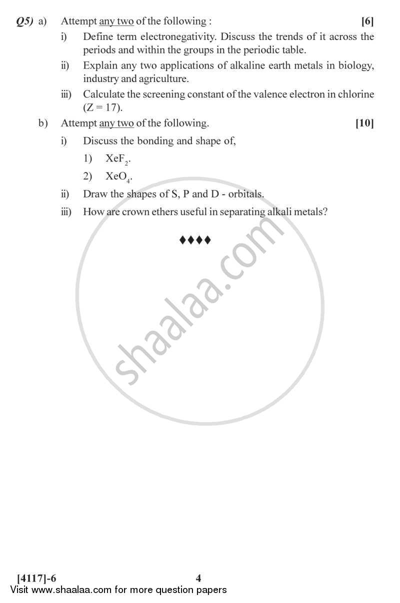 Organic and Inorganic Chemistry 2012-2013 - B.Sc. - Semester 2 (FYBSc) - University of Pune question paper with PDF download