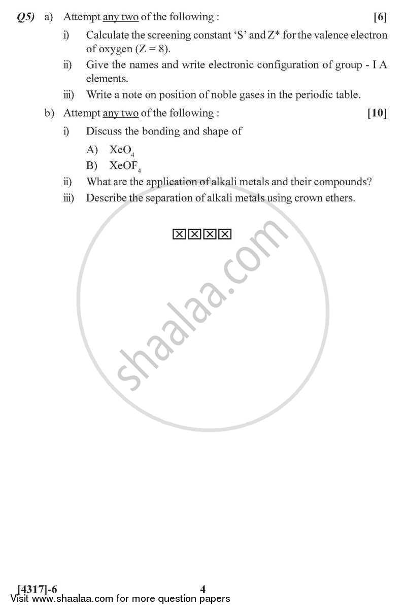 Organic and Inorganic Chemistry 2013-2014 - B.Sc. - Semester 2 (FYBSc) - University of Pune question paper with PDF download