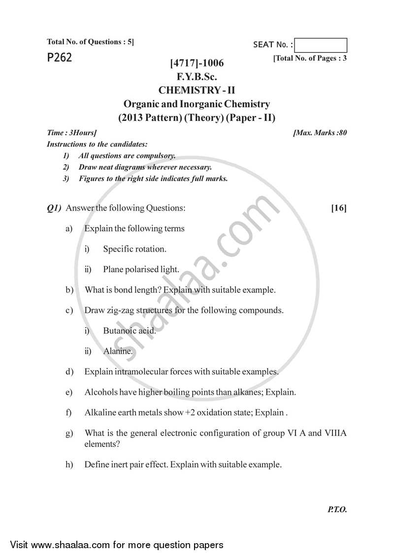 Organic and Inorganic Chemistry 2014-2015 - B.Sc. - Semester 2 (FYBSc) - University of Pune question paper with PDF download