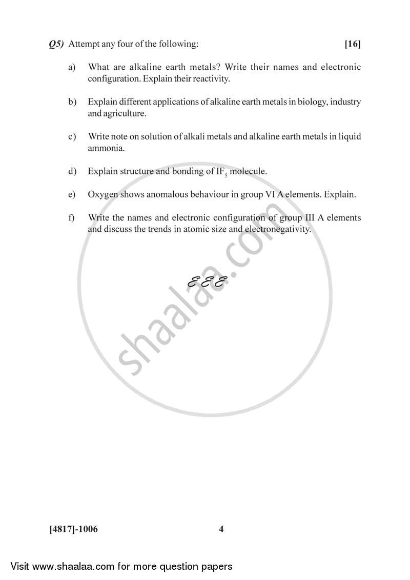 Organic and Inorganic Chemistry 2015-2016 - B.Sc. - Semester 2 (FYBSc) - University of Pune question paper with PDF download