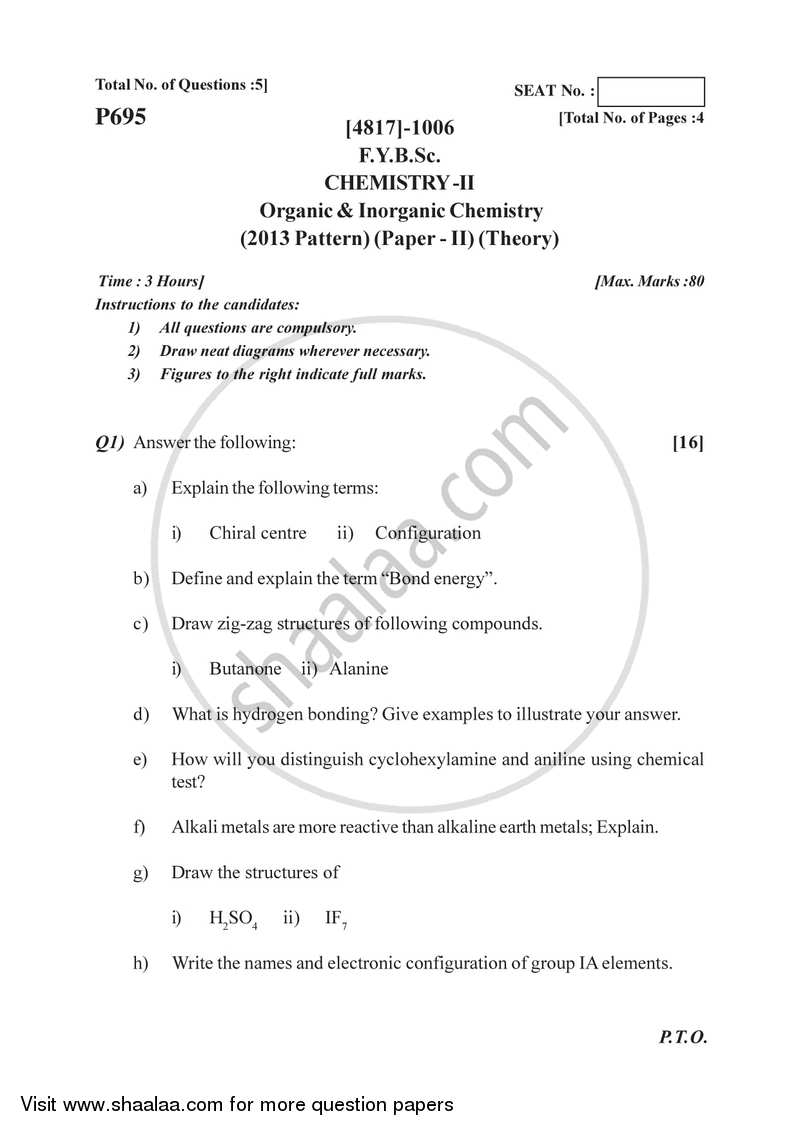 Organic and Inorganic Chemistry 2015-2016 - B.Sc. - Semester 2 (FYBSc) - University of Pune question paper with PDF download