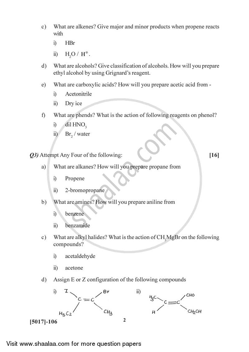 Organic and Inorganic Chemistry 2016-2017 - B.Sc. - Semester 2 (FYBSc) - University of Pune question paper with PDF download
