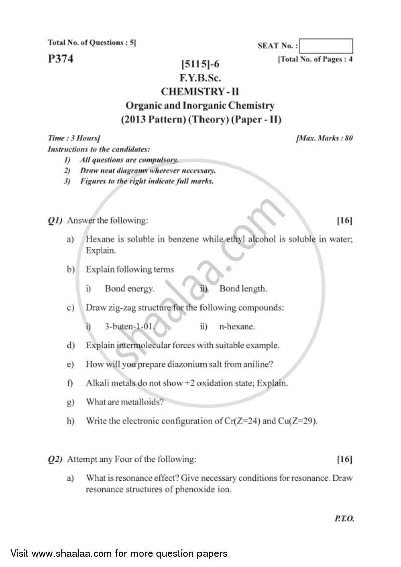 Organic and Inorganic Chemistry 2016-2017 - B.Sc. - Semester 2 (FYBSc) - University of Pune question paper with PDF download
