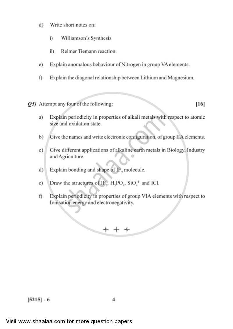 Organic and Inorganic Chemistry 2017-2018 - B.Sc. - Semester 2 (FYBSc) - University of Pune question paper with PDF download