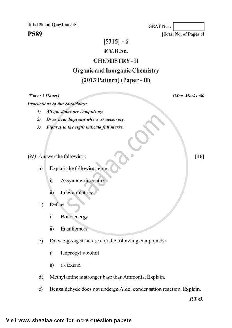 Organic and Inorganic Chemistry 2017-2018 - B.Sc. - Semester 2 (FYBSc) - University of Pune question paper with PDF download