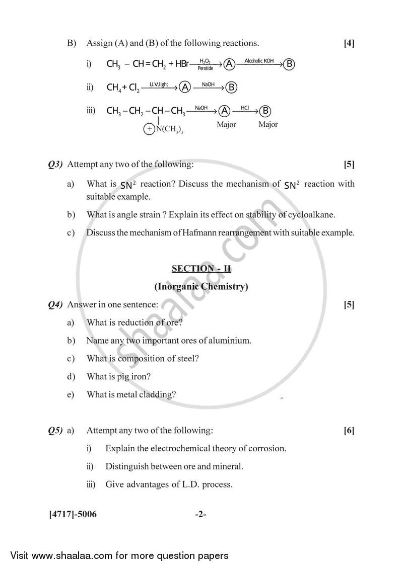 Organic and Inorganic Chemistry 2014-2015 - B.Sc. - Semester 3 (SYBSc) - University of Pune question paper with PDF download