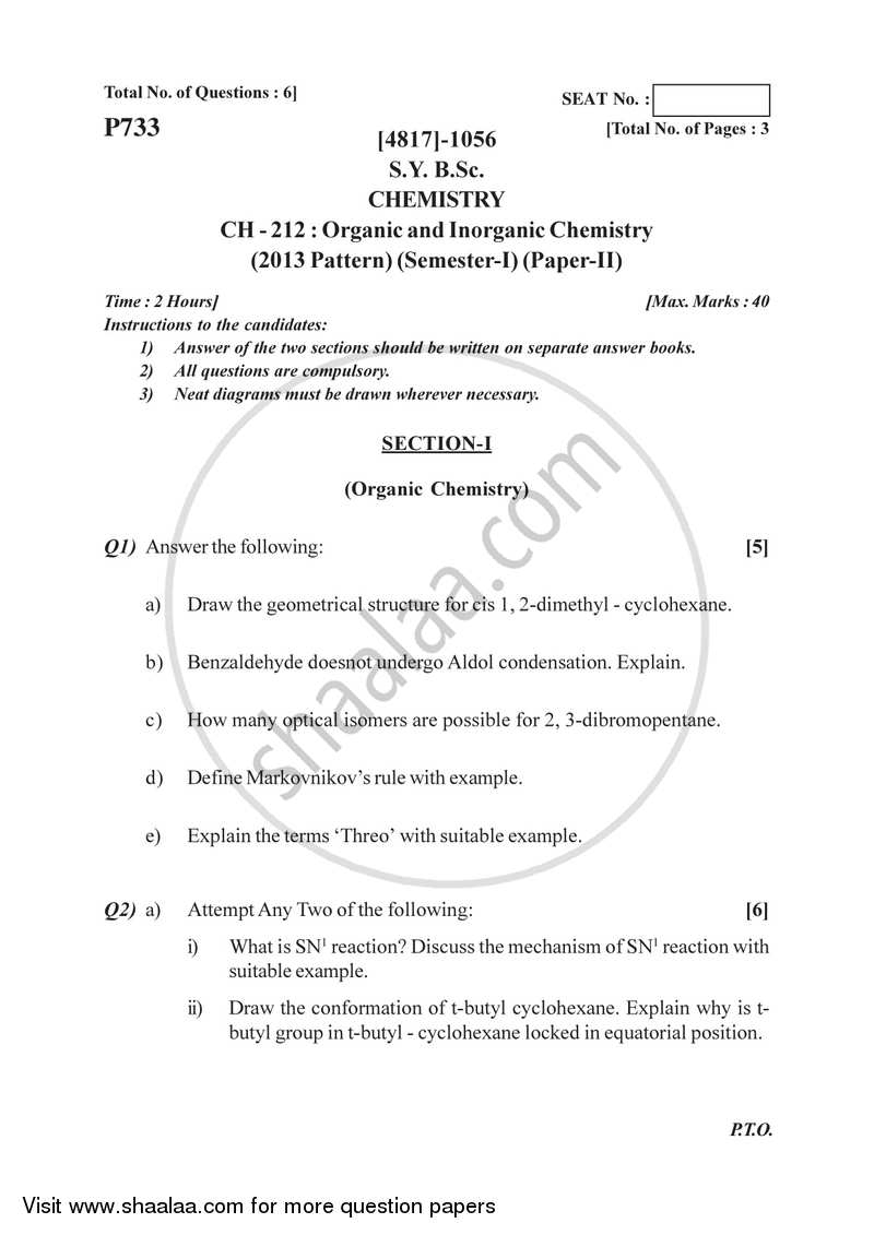 Organic and Inorganic Chemistry 2015-2016 - B.Sc. - Semester 3 (SYBSc) - University of Pune question paper with PDF download