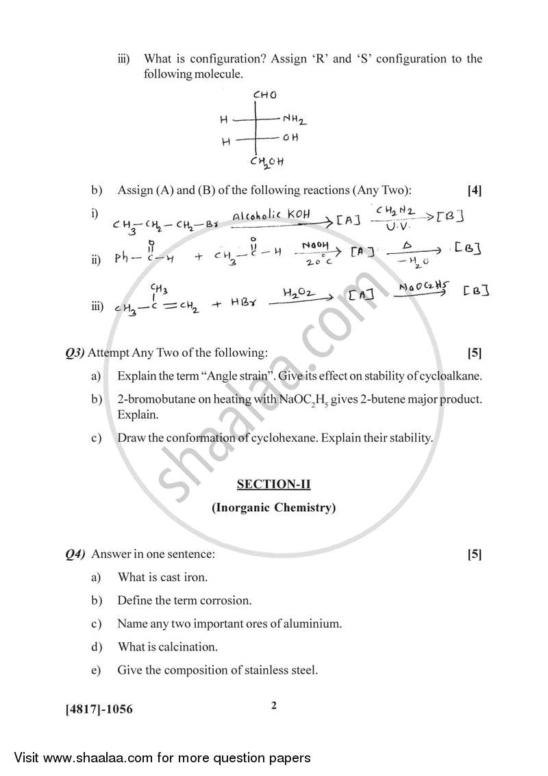 Organic and Inorganic Chemistry 2015-2016 - B.Sc. - Semester 3 (SYBSc) - University of Pune question paper with PDF download