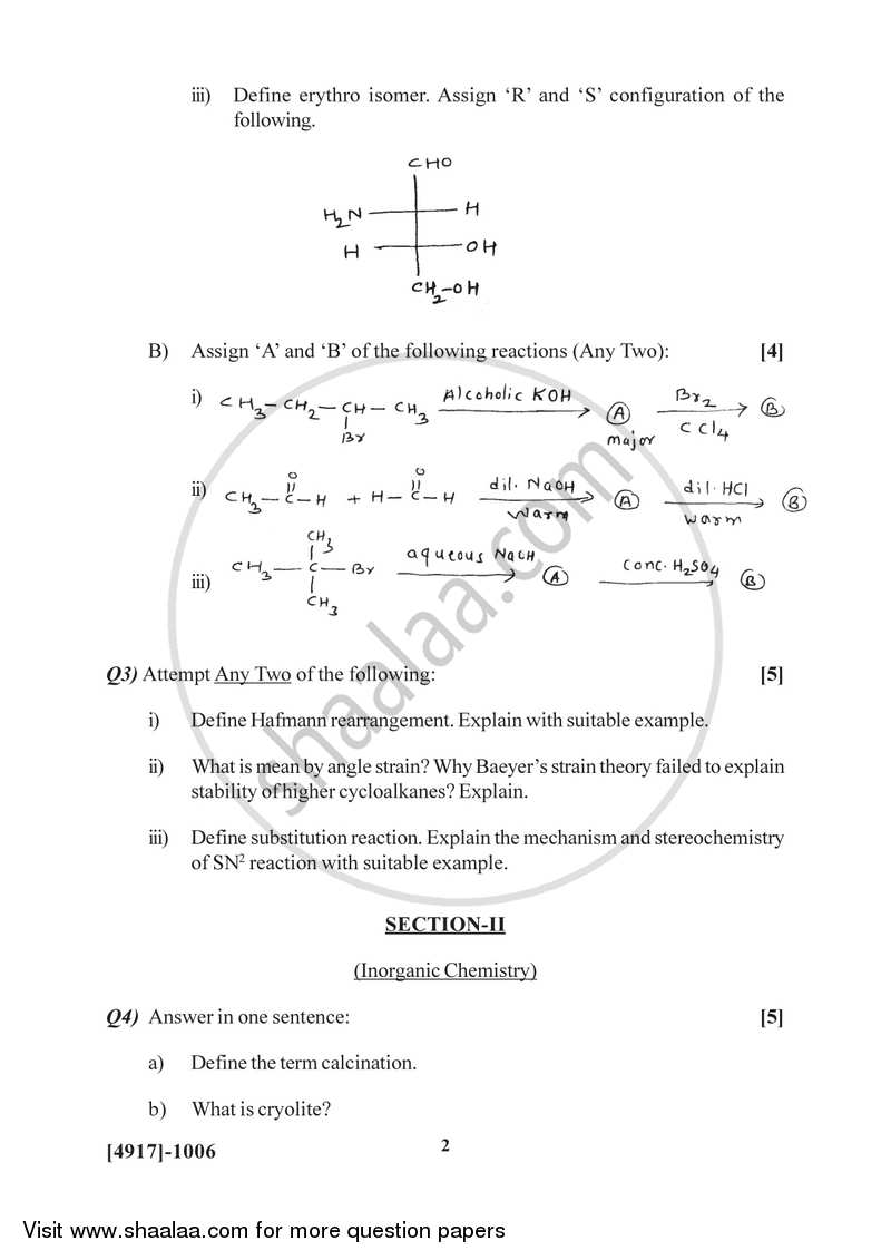 Organic and Inorganic Chemistry 2015-2016 - B.Sc. - Semester 3 (SYBSc) - University of Pune question paper with PDF download
