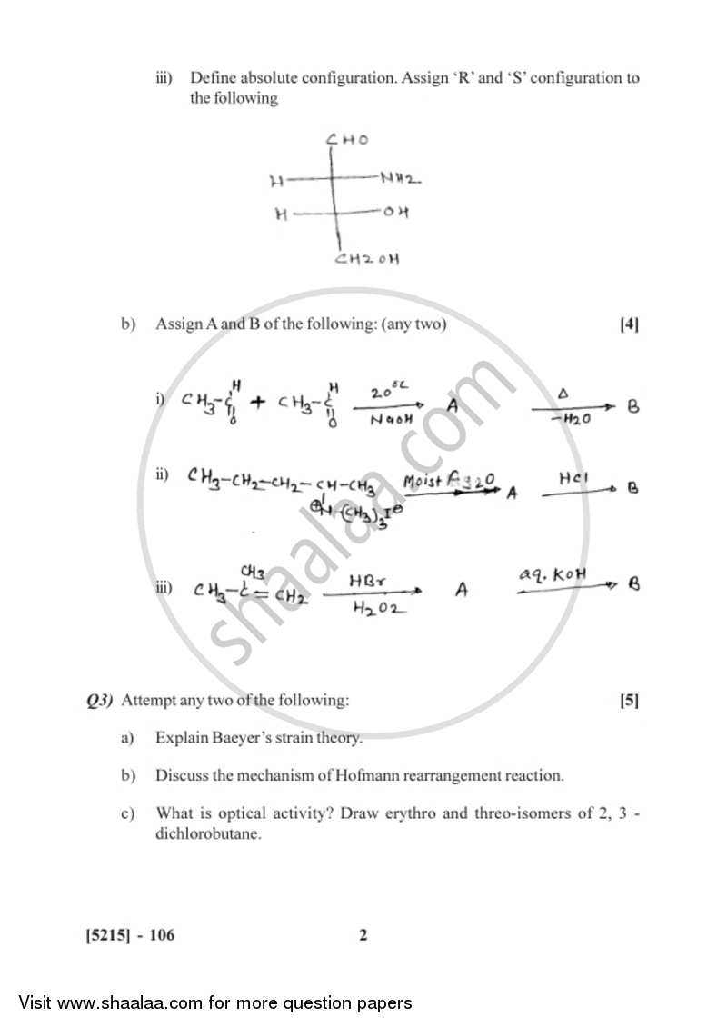 Organic and Inorganic Chemistry 2017-2018 - B.Sc. - Semester 3 (SYBSc) - University of Pune question paper with PDF download