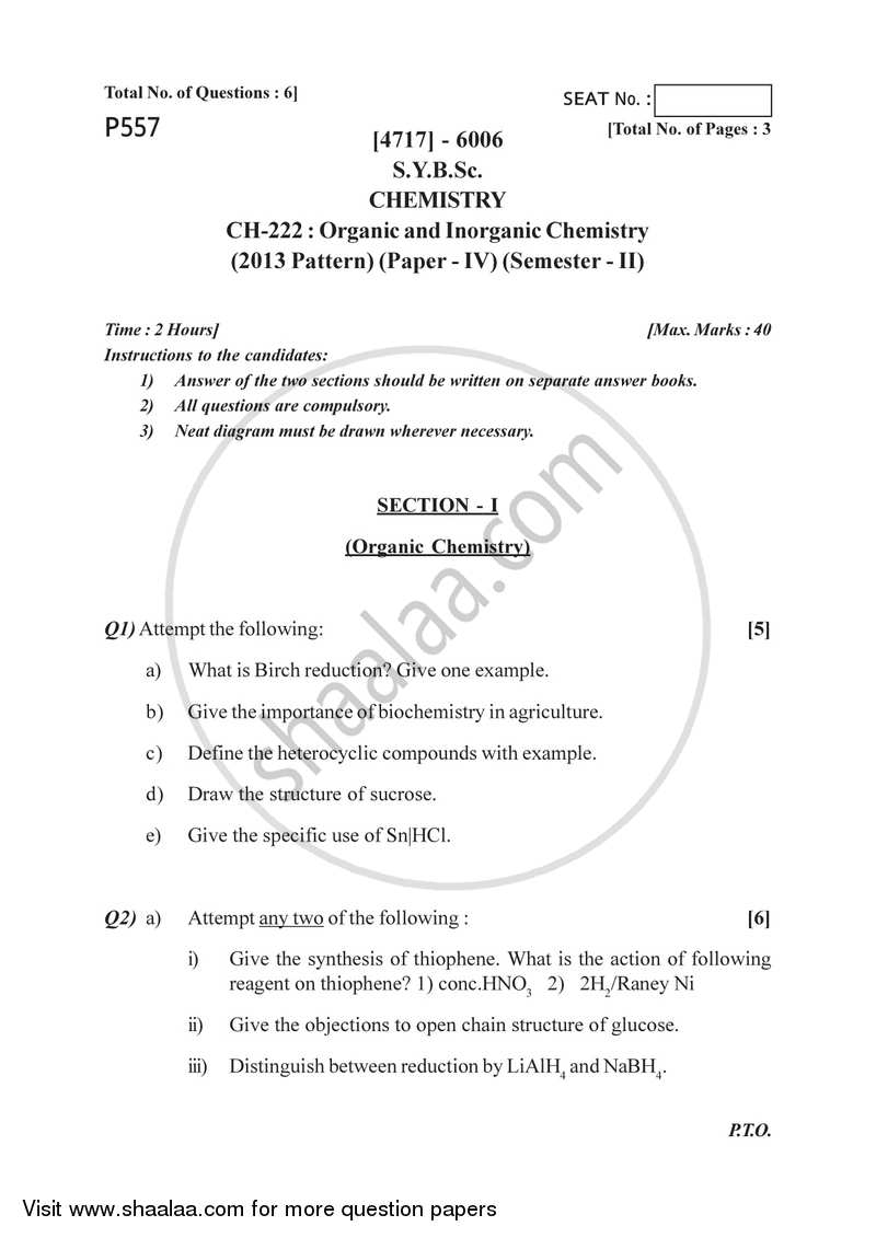 Organic and Inorganic Chemistry 2014-2015 - B.Sc. - Semester 4 (SYBSc) - University of Pune question paper with PDF download