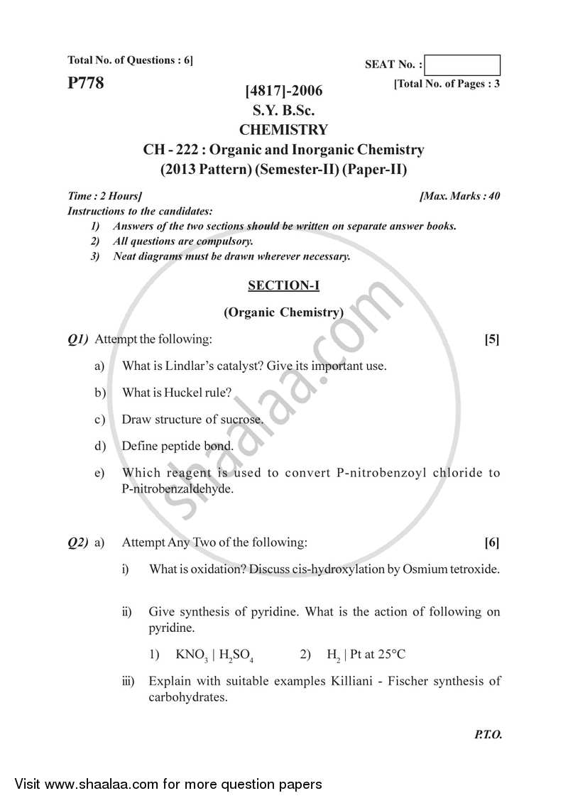 Organic and Inorganic Chemistry 2015-2016 - B.Sc. - Semester 4 (SYBSc) - University of Pune question paper with PDF download