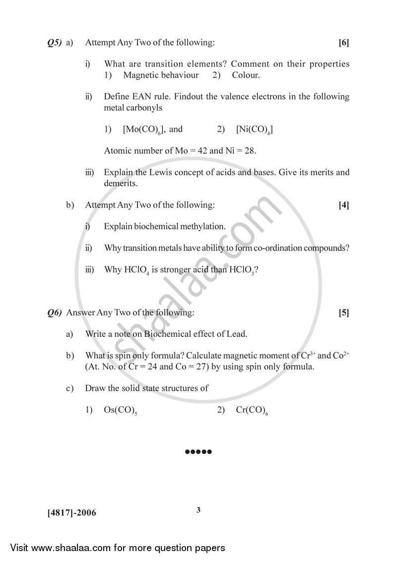 Organic and Inorganic Chemistry 2015-2016 - B.Sc. - Semester 4 (SYBSc) - University of Pune question paper with PDF download