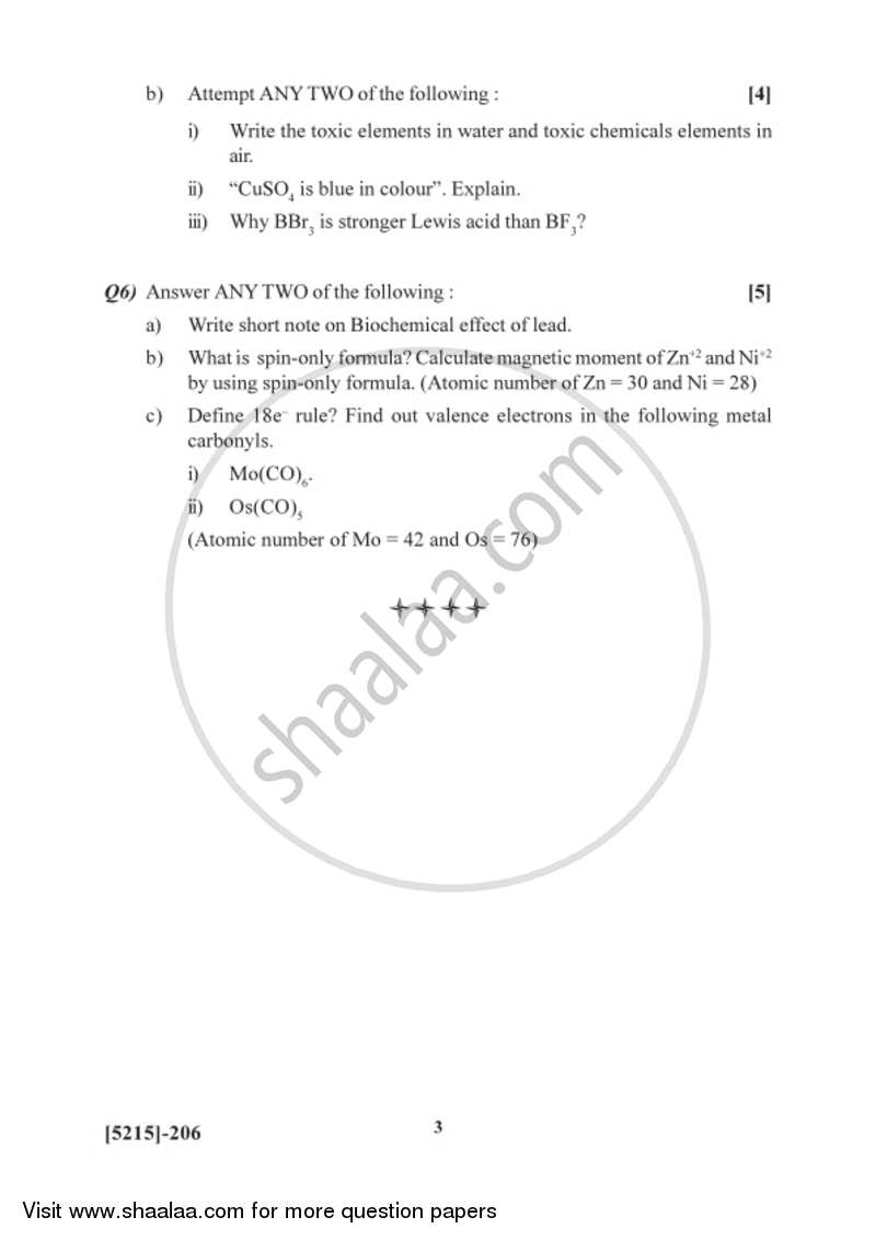 Organic and Inorganic Chemistry 2017-2018 - B.Sc. - Semester 4 (SYBSc) - University of Pune question paper with PDF download