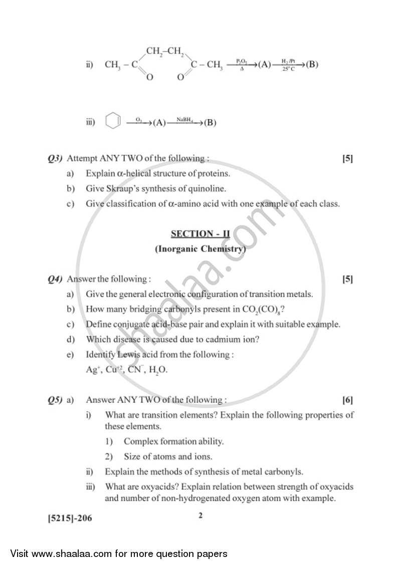 Organic and Inorganic Chemistry 2017-2018 - B.Sc. - Semester 4 (SYBSc) - University of Pune question paper with PDF download