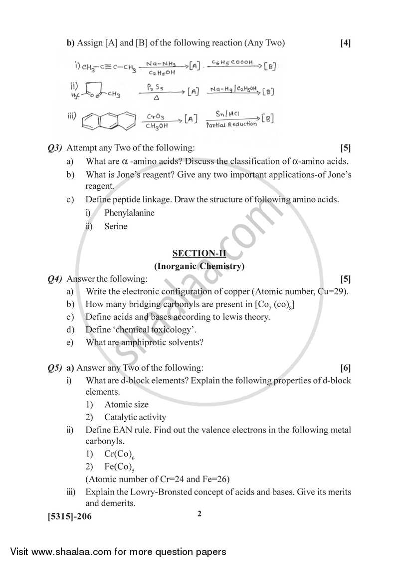 Organic and Inorganic Chemistry 2017-2018 - B.Sc. - Semester 4 (SYBSc) - University of Pune question paper with PDF download