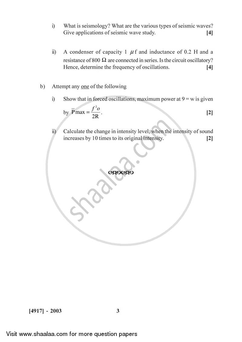 Oscillations, Waves and Sound 2015-2016 - B.Sc. - Semester 4 (SYBSc) - University of Pune question paper with PDF download