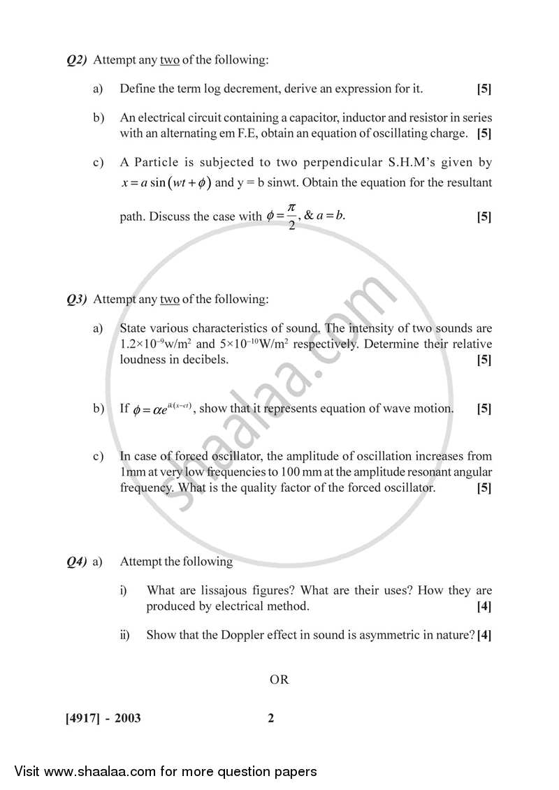 Oscillations, Waves and Sound 2015-2016 - B.Sc. - Semester 4 (SYBSc) - University of Pune question paper with PDF download