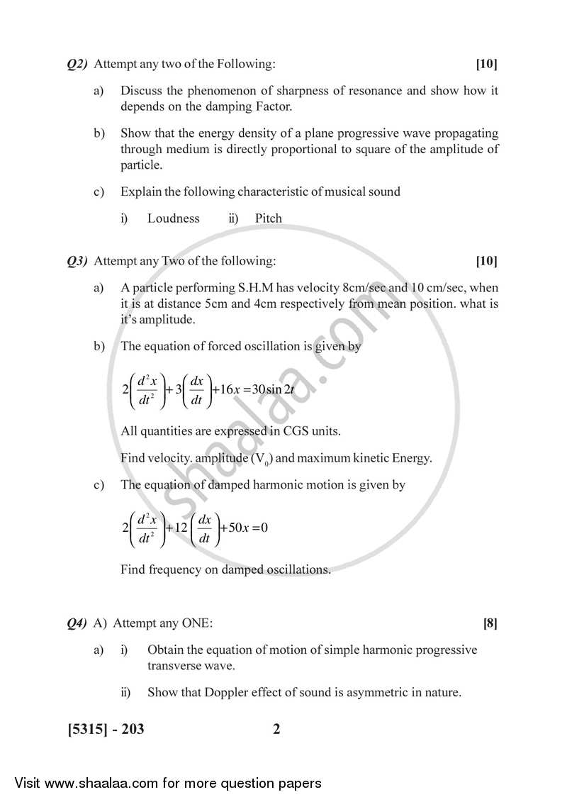 Oscillations, Waves and Sound 2017-2018 - B.Sc. - Semester 4 (SYBSc) - University of Pune question paper with PDF download