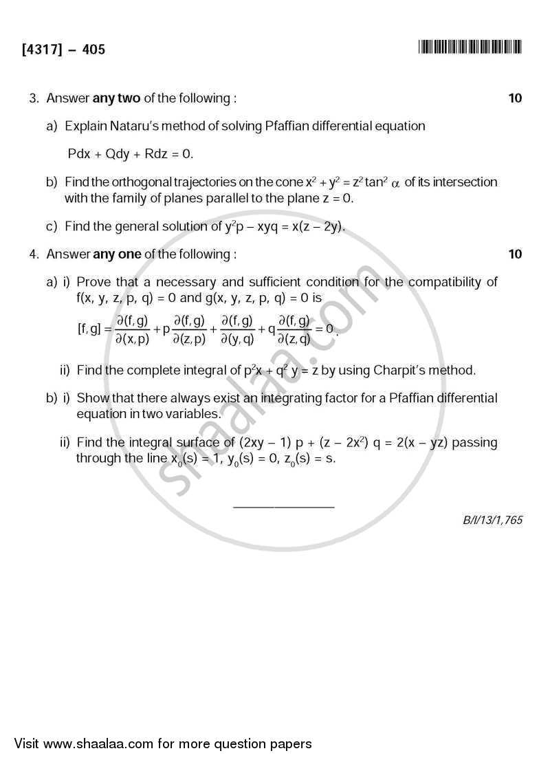 Partial Differential Equations 2013-2014 - B.Sc. - Semester 6 (TYBSc) - University of Pune question paper with PDF download