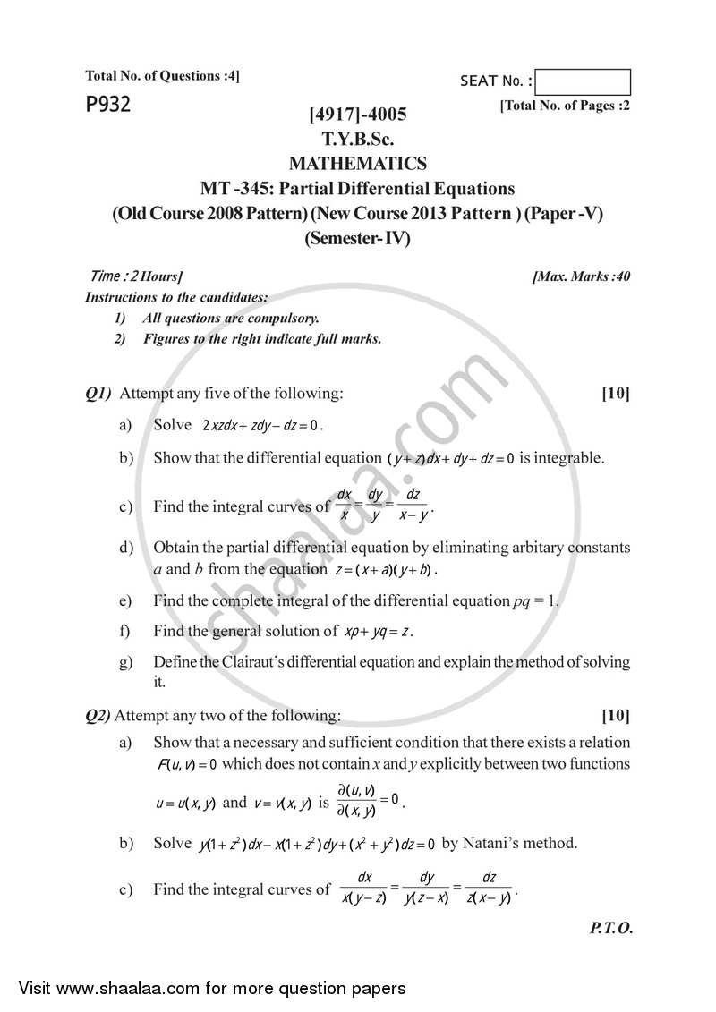 Partial Differential Equations 2015-2016 - B.Sc. - Semester 6 (TYBSc) - University of Pune question paper with PDF download