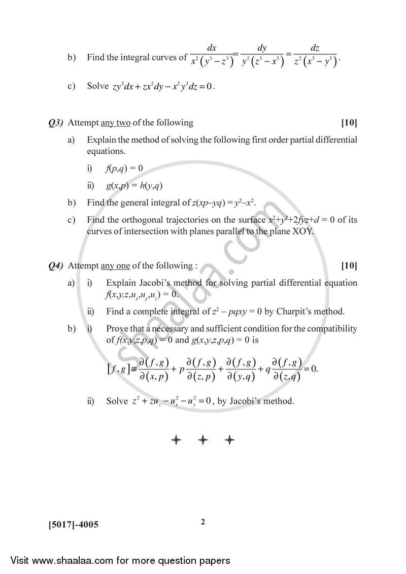 Partial Differential Equations 2016-2017 - B.Sc. - Semester 6 (TYBSc) - University of Pune question paper with PDF download
