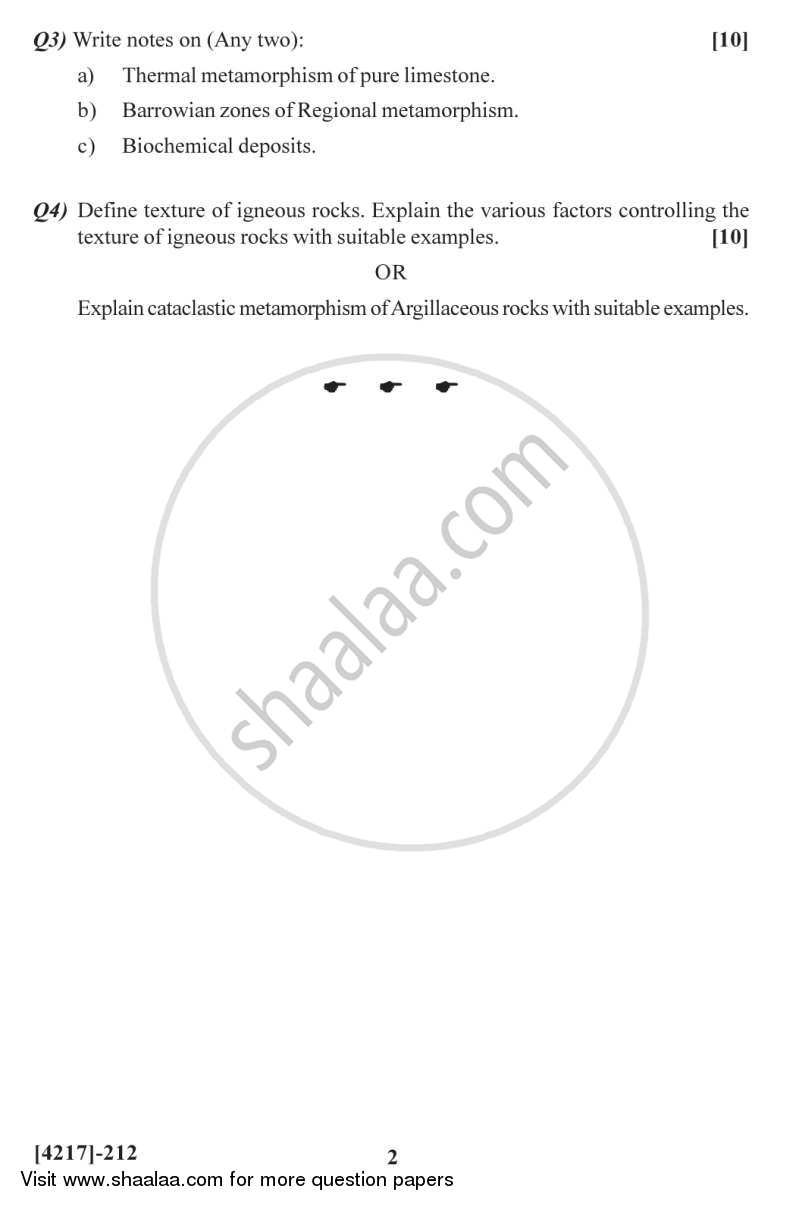 Petrology 2012-2013 - B.Sc. - Semester 4 (SYBSc) - University of Pune question paper with PDF download