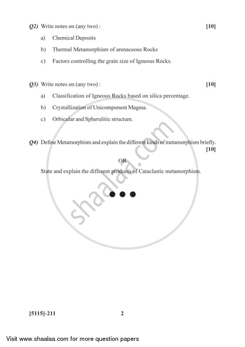 Petrology 2016-2017 - B.Sc. - Semester 4 (SYBSc) - University of Pune question paper with PDF download