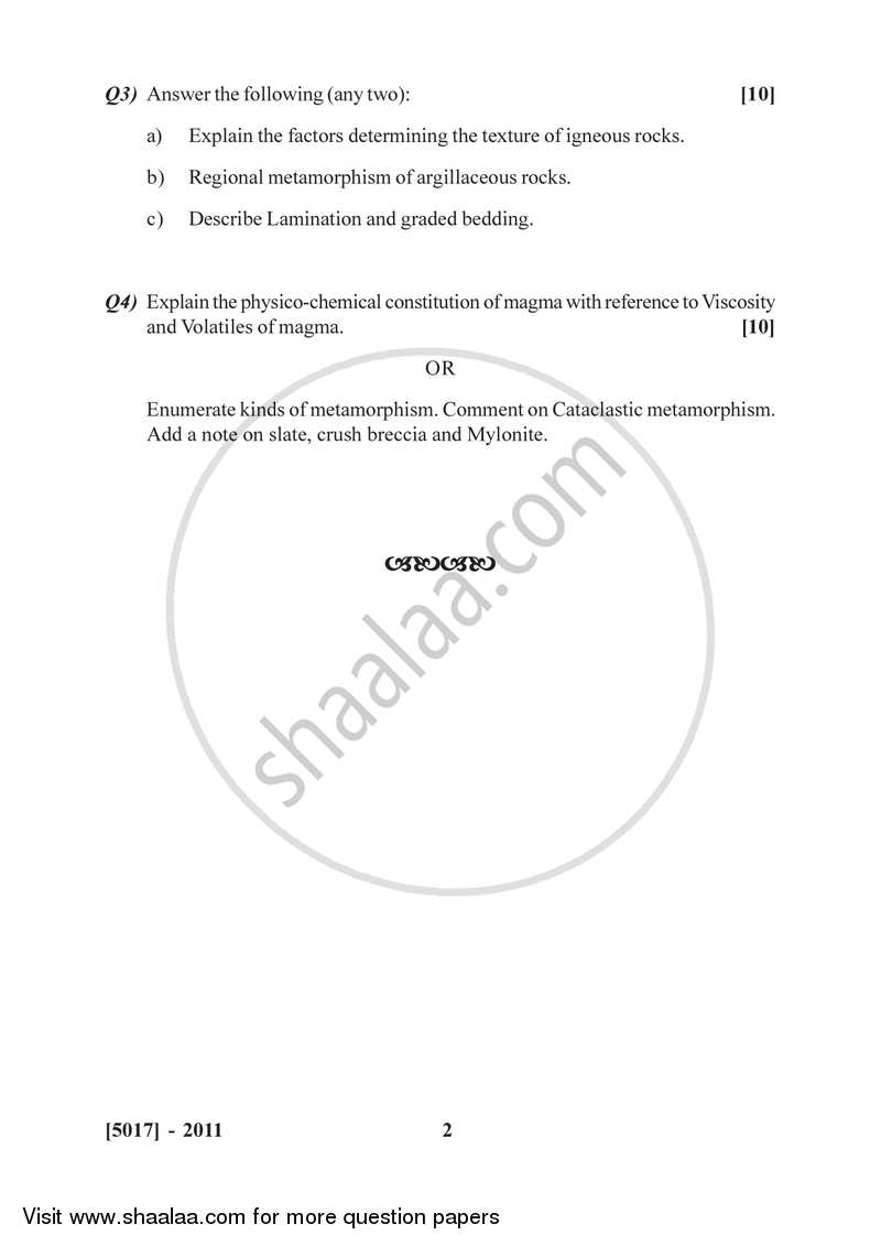 Petrology 2016-2017 - B.Sc. - Semester 4 (SYBSc) - University of Pune question paper with PDF download