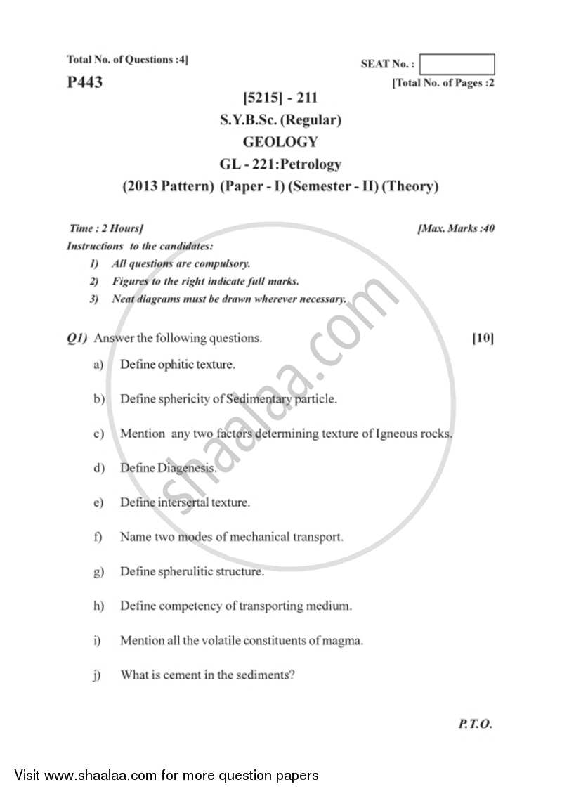 Petrology 2017-2018 - B.Sc. - Semester 4 (SYBSc) - University of Pune question paper with PDF download