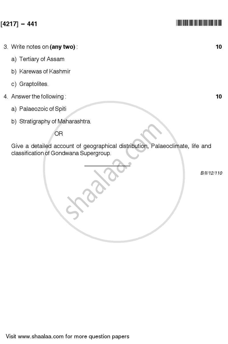 Phanerozoic Stratigraphy of India and Palaeontology 2012-2013 - B.Sc. - Semester 6 (TYBSc) - University of Pune question paper with PDF download