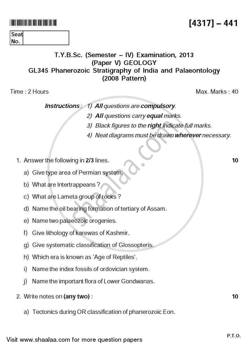 Phanerozoic Stratigraphy of India and Palaeontology 2013-2014 - B.Sc. - Semester 6 (TYBSc) - University of Pune question paper with PDF download