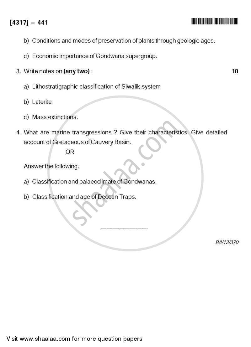 Phanerozoic Stratigraphy of India and Palaeontology 2013-2014 - B.Sc. - Semester 6 (TYBSc) - University of Pune question paper with PDF download