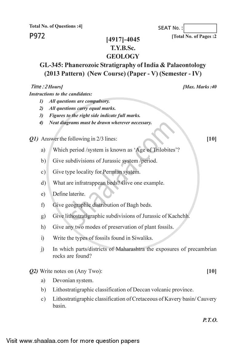 Phanerozoic Stratigraphy of India and Palaeontology 2015-2016 - B.Sc. - Semester 6 (TYBSc) - University of Pune question paper with PDF download