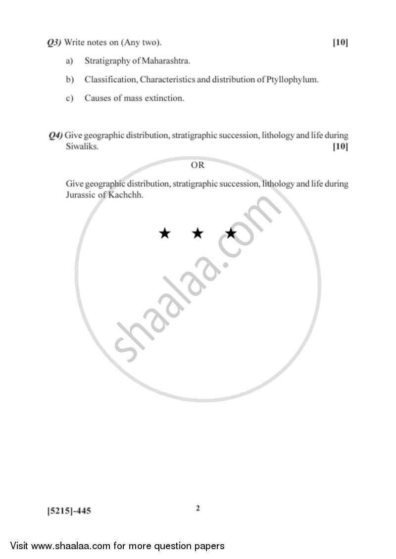 Phanerozoic Stratigraphy of India and Palaeontology 2017-2018 - B.Sc. - Semester 6 (TYBSc) - University of Pune question paper with PDF download