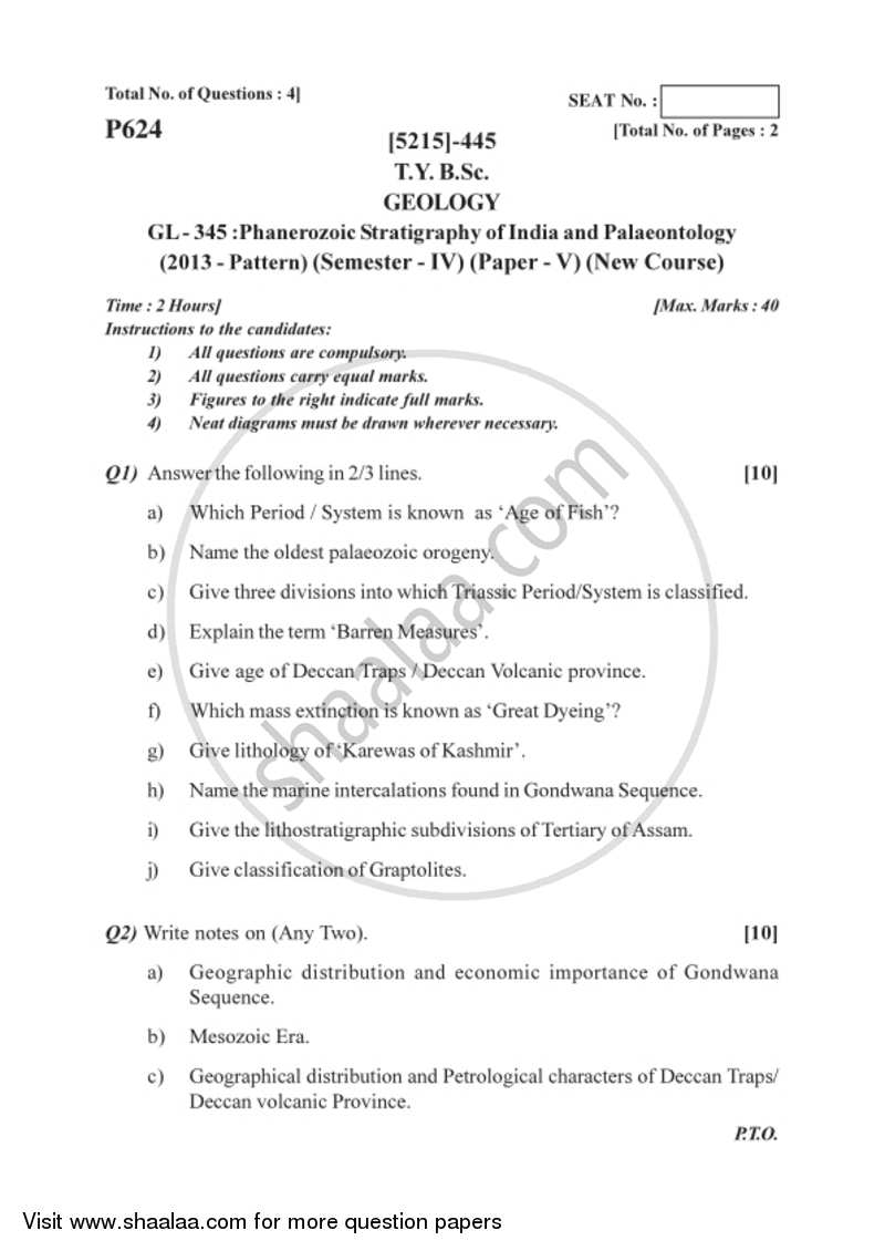 Phanerozoic Stratigraphy of India and Palaeontology 2017-2018 - B.Sc. - Semester 6 (TYBSc) - University of Pune question paper with PDF download