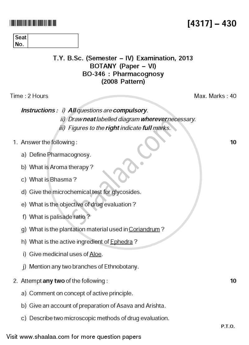 Pharmacognosy 2012-2013 - B.Sc. - Semester 6 (TYBSc) - University of Pune question paper with PDF download