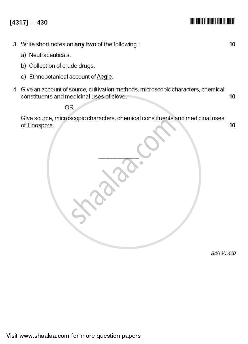 Pharmacognosy 2012-2013 - B.Sc. - Semester 6 (TYBSc) - University of Pune question paper with PDF download