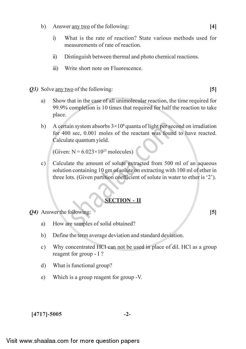 Physical and Analytical Chemistry 2014-2015 - B.Sc. - Semester 3 (SYBSc) - University of Pune question paper with PDF download