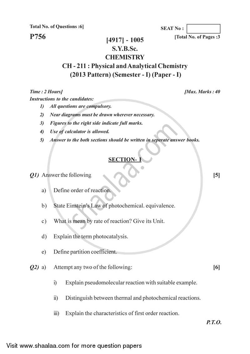 Physical and Analytical Chemistry 2015-2016 - B.Sc. - Semester 3 (SYBSc) - University of Pune question paper with PDF download