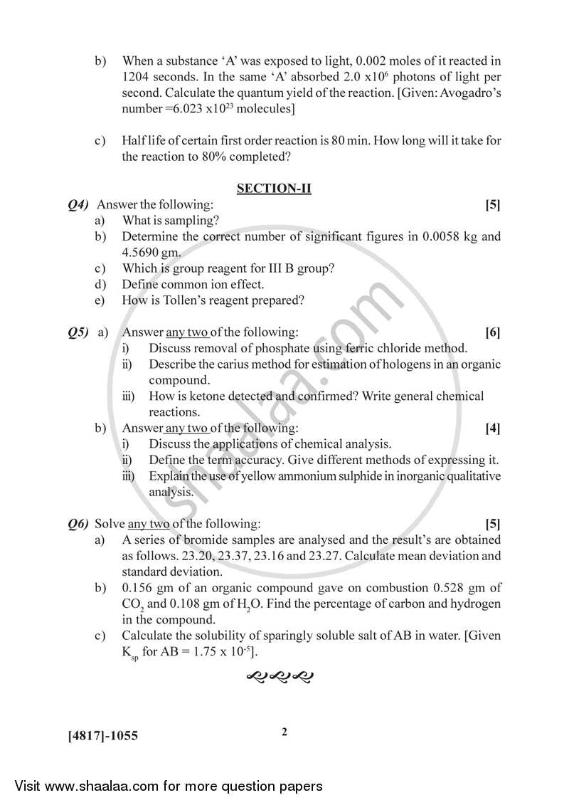 Physical and Analytical Chemistry 2015-2016 - B.Sc. - Semester 3 (SYBSc) - University of Pune question paper with PDF download