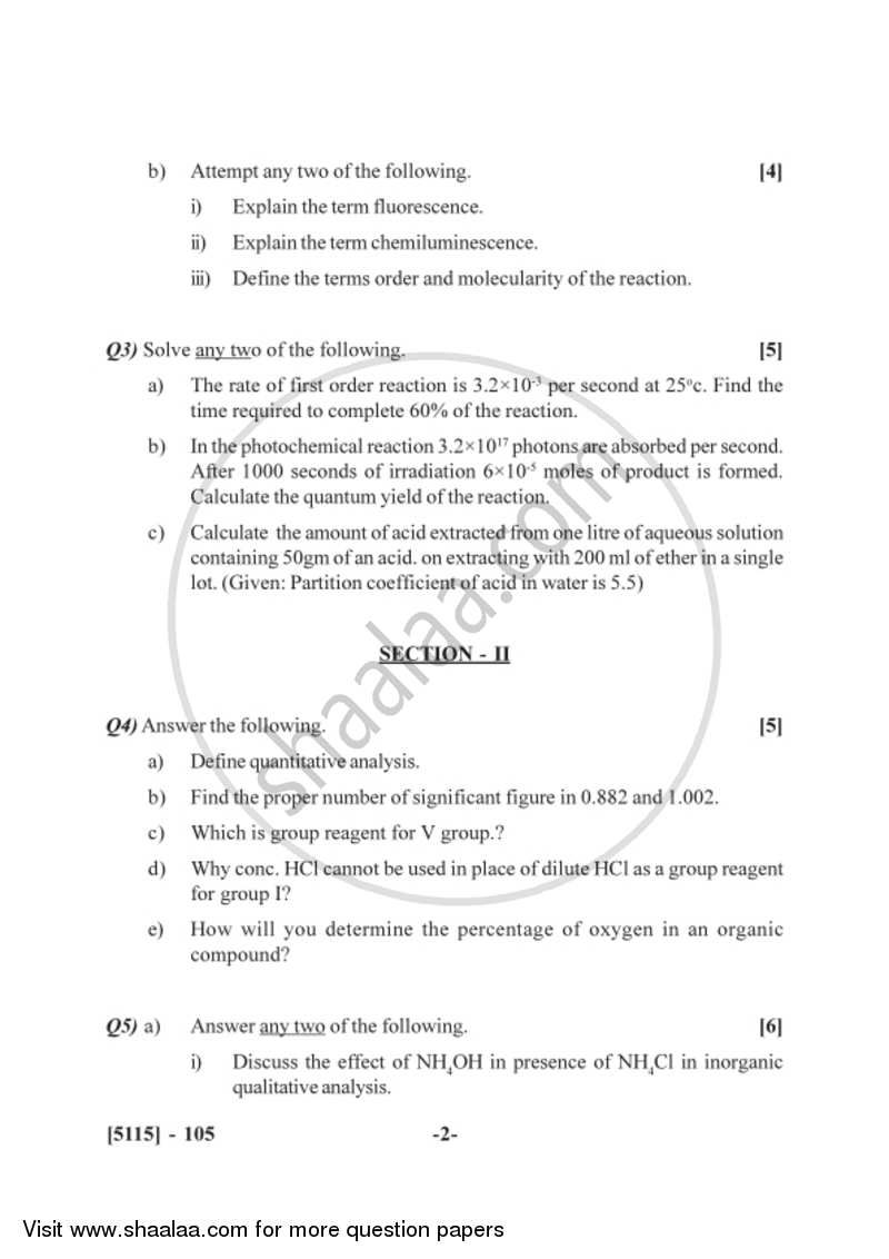 Physical and Analytical Chemistry 2016-2017 - B.Sc. - Semester 3 (SYBSc) - University of Pune question paper with PDF download