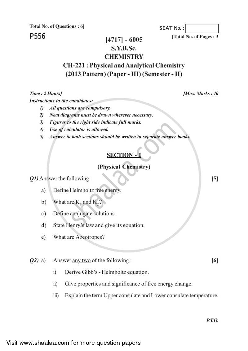 Physical and Analytical Chemistry 2014-2015 - B.Sc. - Semester 4 (SYBSc) - University of Pune question paper with PDF download