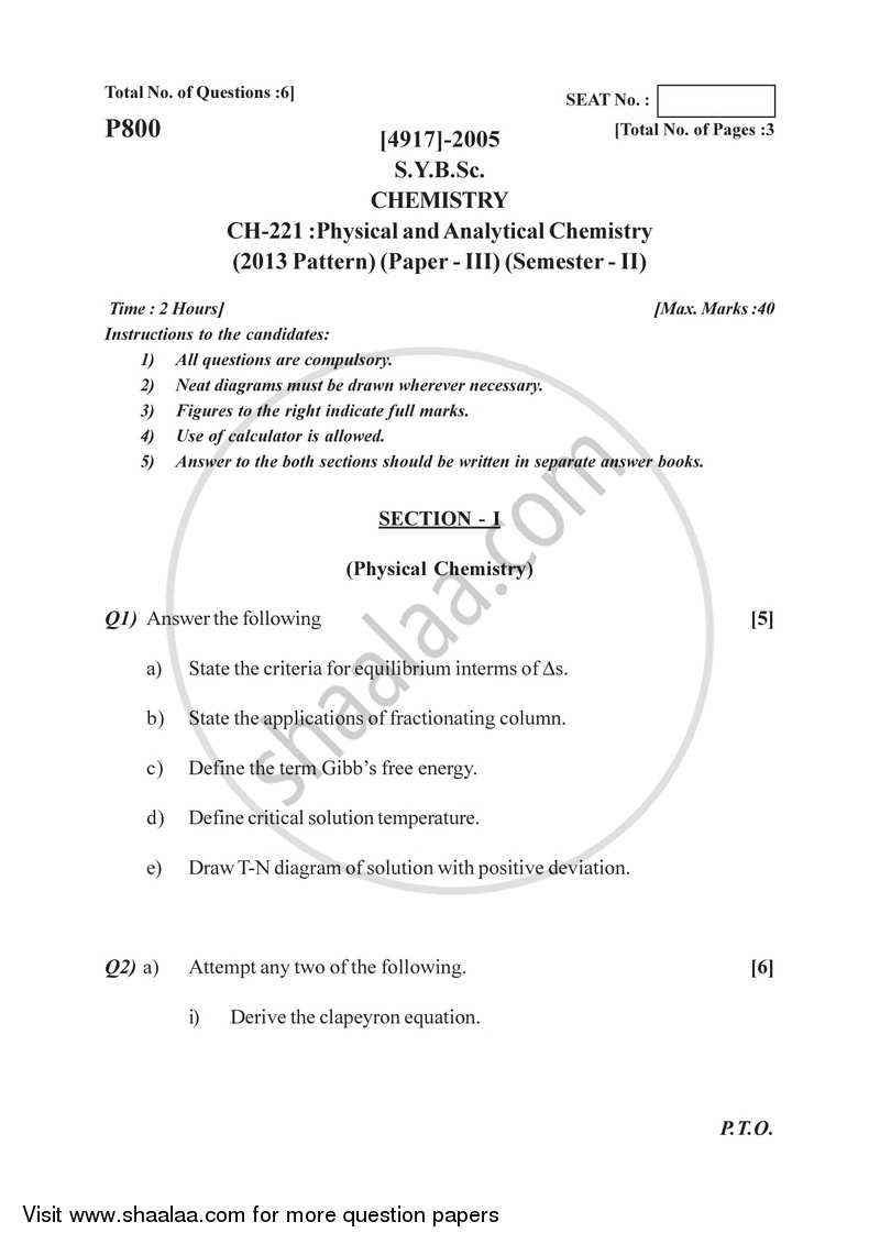 Physical and Analytical Chemistry 2015-2016 - B.Sc. - Semester 4 (SYBSc) - University of Pune question paper with PDF download