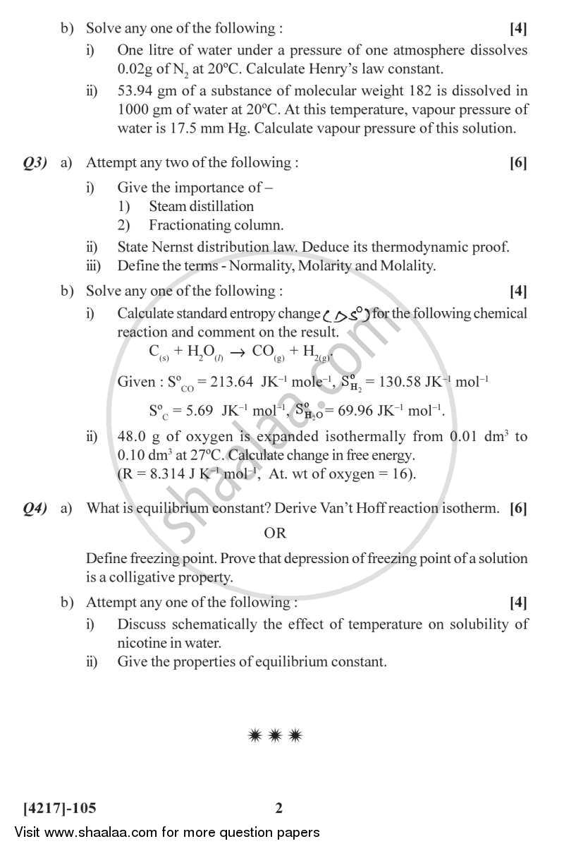 Physical Chemistry 2012-2013 - B.Sc. - Semester 3 (SYBSc) - University of Pune question paper with PDF download