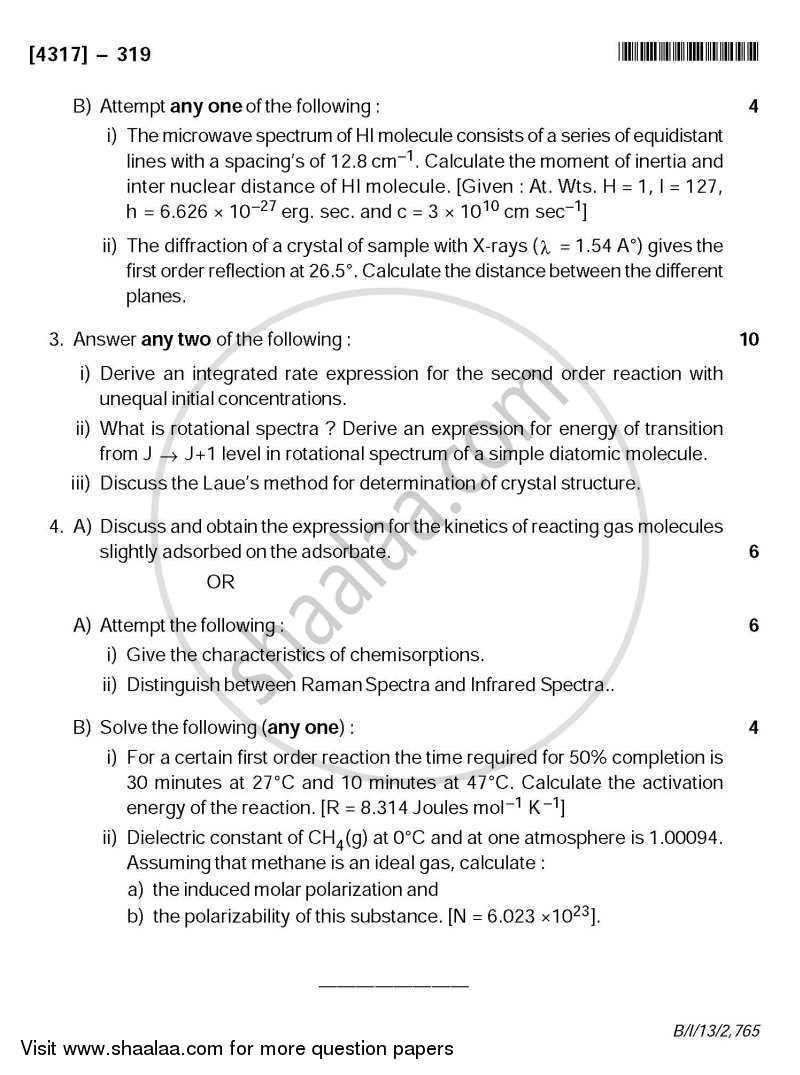 Physical Chemistry 2013-2014 - B.Sc. - Semester 5 (TYBSc) - University of Pune question paper with PDF download