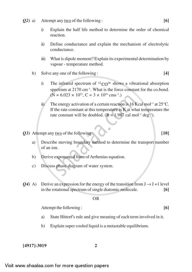 Physical Chemistry 2015-2016 - B.Sc. - Semester 5 (TYBSc) - University of Pune question paper with PDF download