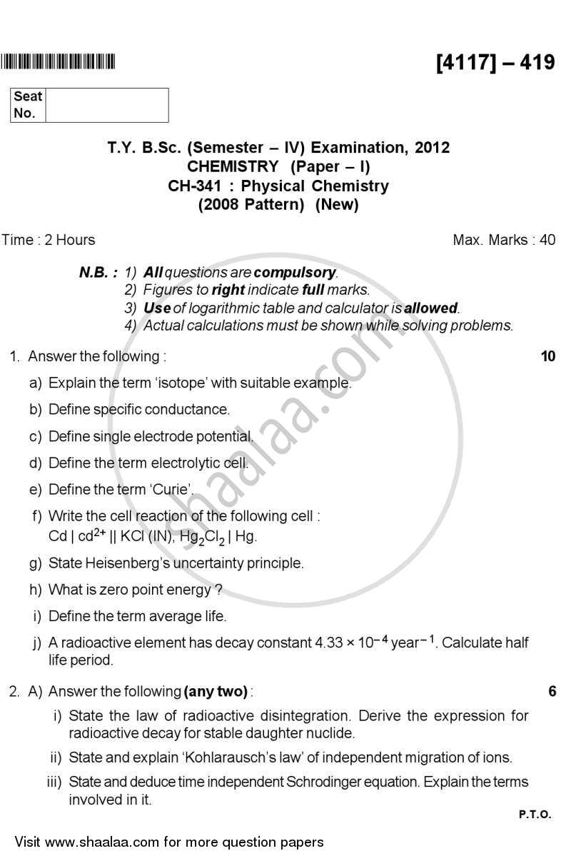Physical Chemistry 2012-2013 - B.Sc. - Semester 6 (TYBSc) - University of Pune question paper with PDF download