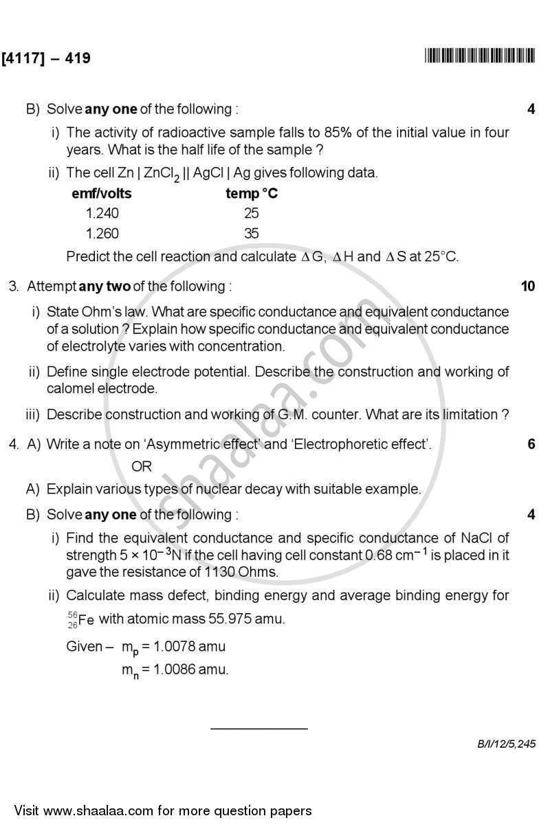Physical Chemistry 2012-2013 - B.Sc. - Semester 6 (TYBSc) - University of Pune question paper with PDF download